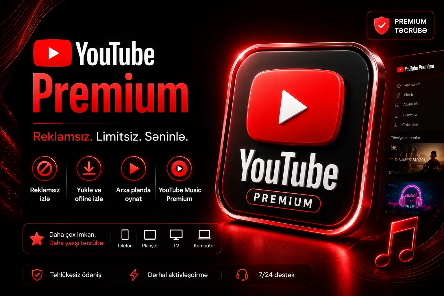 YouTube Premium: reklamsız video və musiqi